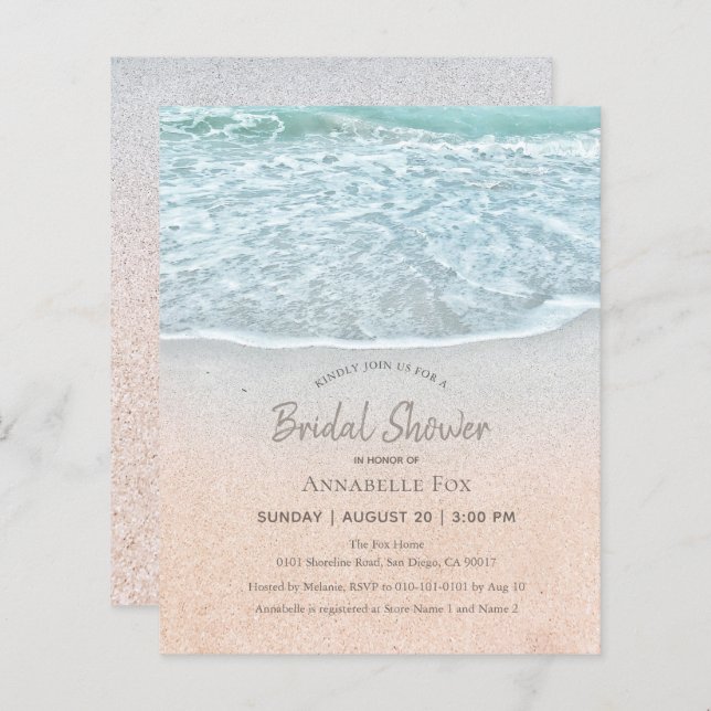 Budget Blue Ocean & Sandy Beach Bridal Shower (Front/Back)