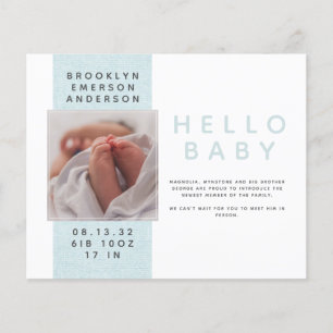 BUDGET Blue Photo Birth Announcements