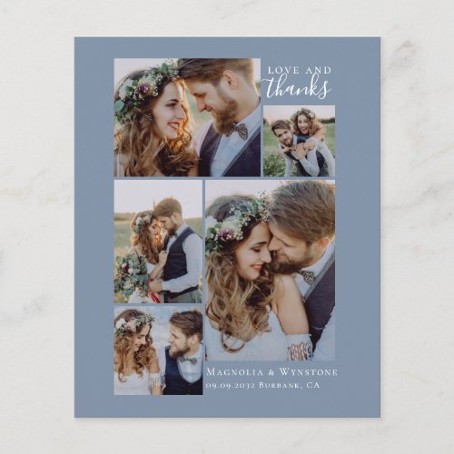 BUDGET Blue Photo Collage Wedding Thank You Card