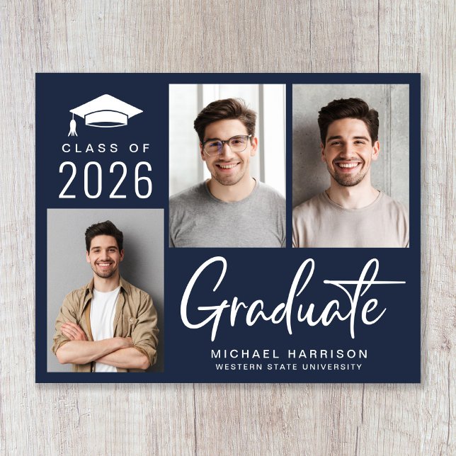 Budget Blue Photo Graduation Announcement (Budget Blue Photo Graduation Announcement)