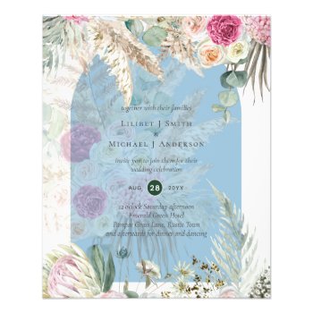 BUDGET Blue Pink Floral Pampas Grass Wedding Flyer