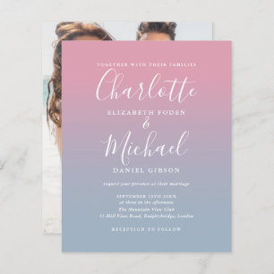 Budget Blue Pink Ombre Photo Wedding Invitation