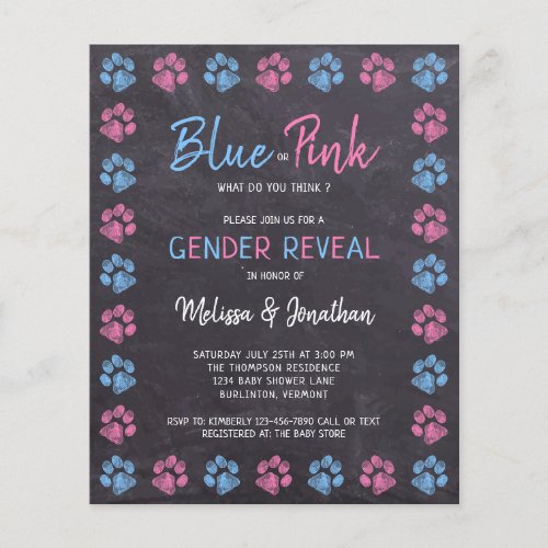 Budget Blue Pink Paw Prints Gender Reveal Invite