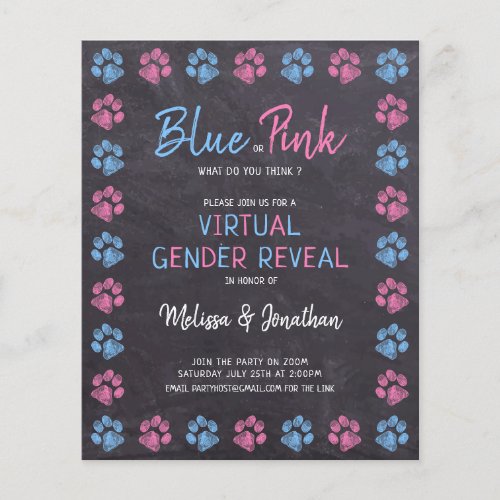 Budget Blue Pink Paw Prints Virtual Gender Reveal 