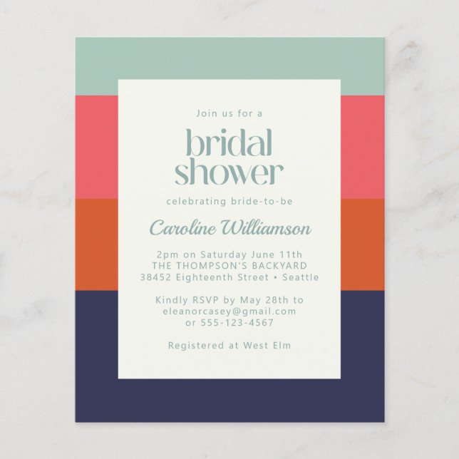 Budget Blue Pink Stripes Bridal Shower Invitation (Front)
