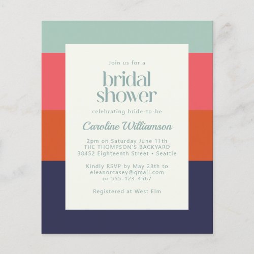 Budget Blue Pink Stripes Bridal Shower Invitation