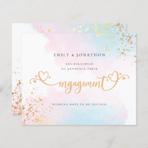 Budget Blue Pink Watercolor Engagement Announce