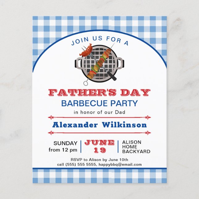 BUDGET Blue Plaid Father's Day BBQ Party Invite Flyer (Front)