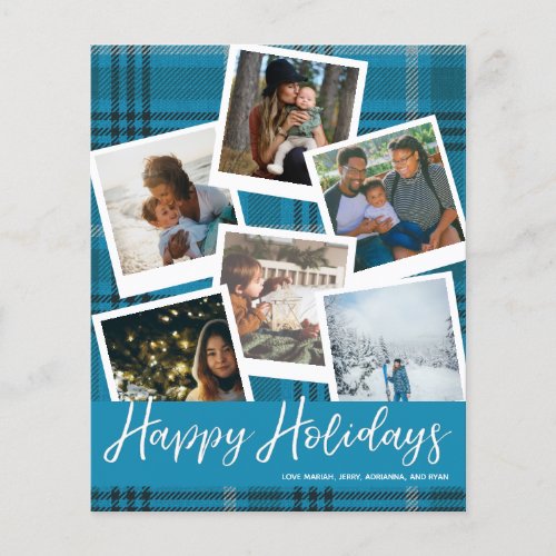 Budget Blue Plaid Multi Photo Happy Holidays Flyer