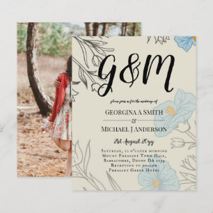 BUDGET Blue Poppy Magnolia Wedding Invitation