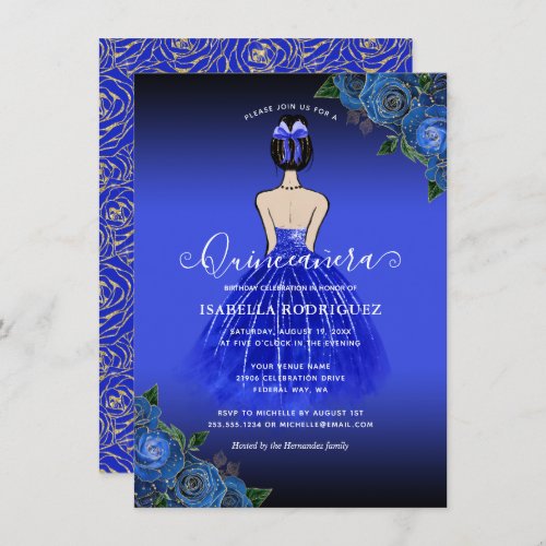 Budget Blue Princess Gold  Quinceaera Invitation