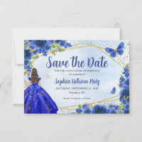 Budget Blue Princess Quinceañera Save the Date