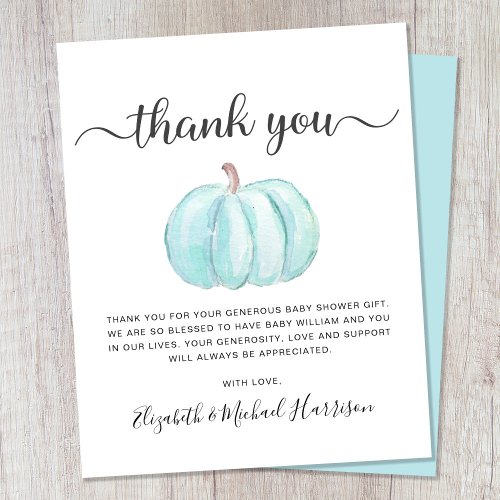 Budget Blue Pumpkin Baby Boy Shower Thank You Card