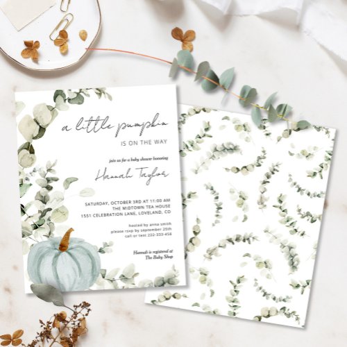 Budget Blue Pumpkin Baby Shower Invitation