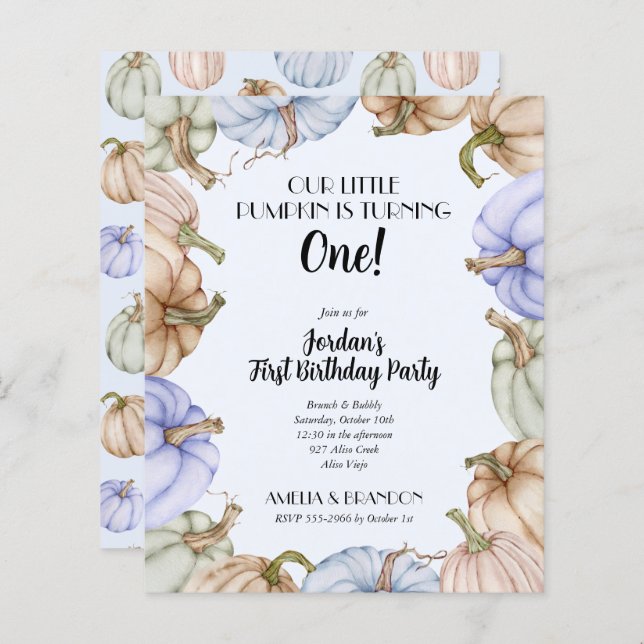 Budget Blue Pumpkins Boy Birthday Invitations (Front/Back)