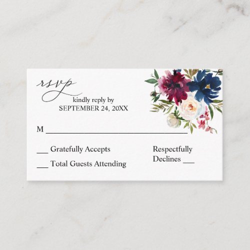 Budget Blue Purple  White Floral 2SM No Meal RSVP Enclosure Card