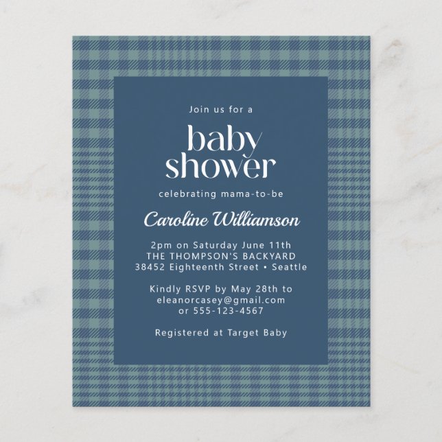 Budget Blue Retro Glen Plaid Baby Shower (Front)