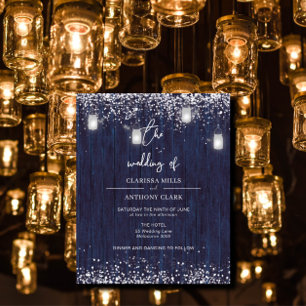 BUDGET Blue Rustic Mason Jar Wedding Invitation