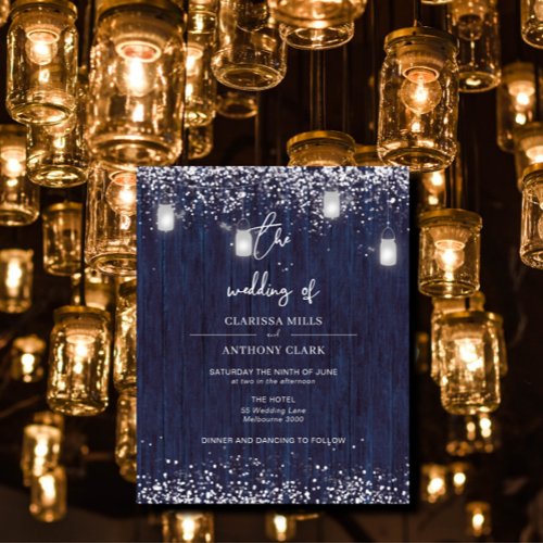 BUDGET Blue Rustic Mason Jar Wedding Invitation