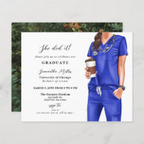 Budget Blue Scrubs Nurse Photo Graduation Invite