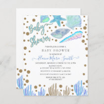 Budget Blue Seashells Beach Baby Shower invitation