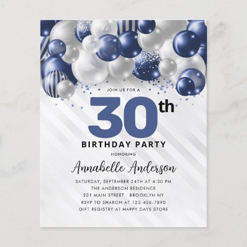 Budget Blue Silver Balloon Glitter 30th Birthday