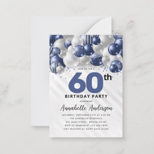 Budget Blue Silver Balloon Glitter 60th Birthday Note Card