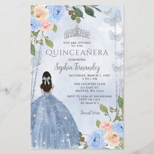 Budget Blue Silver Floral Princess Quinceaera 