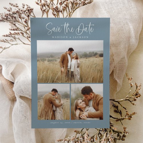 Budget Blue Simple Calligraphy Script Photo Save The Date