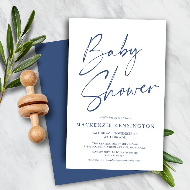 Budget Blue Simple Script Baby Boy Shower (Budget Blue Simple Script Baby Boy Shower Invitation )