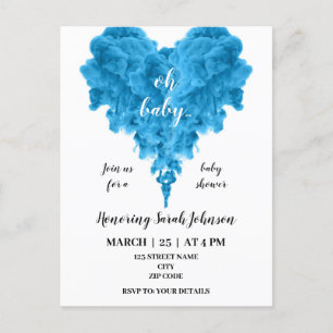 Budget blue smoke heart baby shower invitation