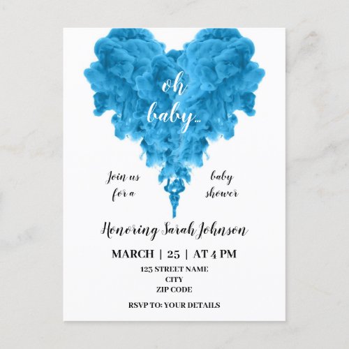 Budget blue smoke heart baby shower invitation