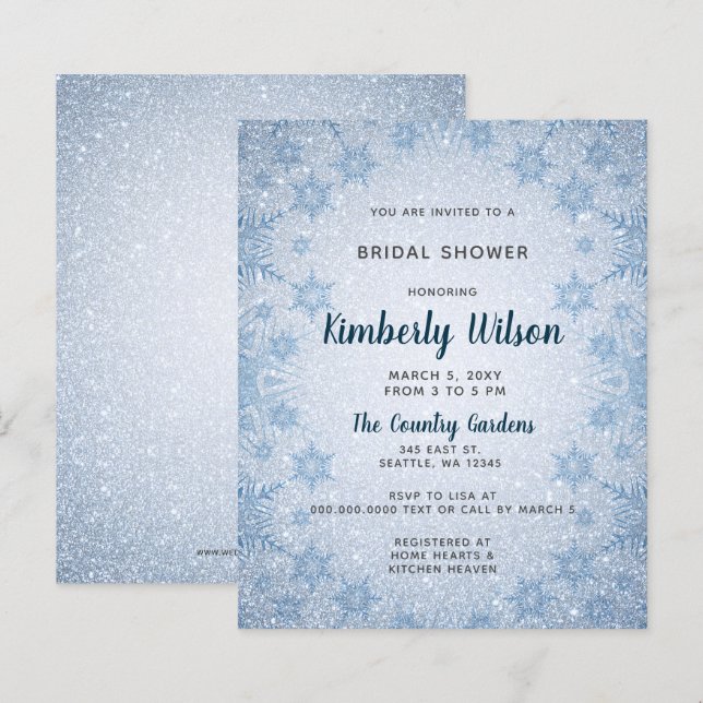Budget Blue Snowflakes Bridal Shower Invitation (Front/Back)