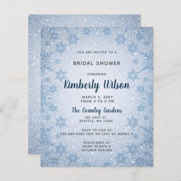 Budget Blue Snowflakes Bridal Shower Invitation