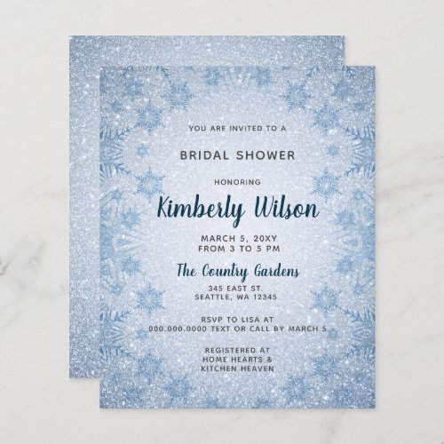 Budget Blue Snowflakes Bridal Shower Invitation