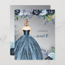 Budget Blue Sparkle Dress Sweet 16 Invitation