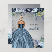 Budget Blue Sparkle Dress Sweet 16 Invitation