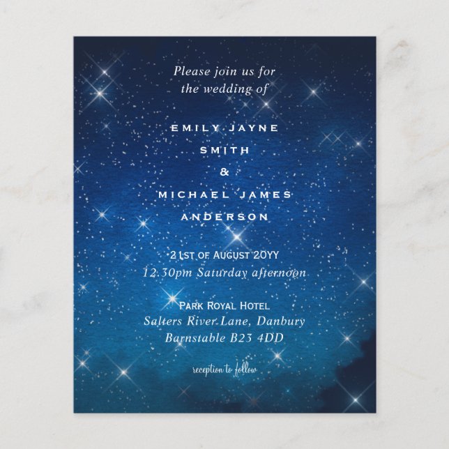 Budget Blue Starry Night Sky White Stars Wedding (Front)