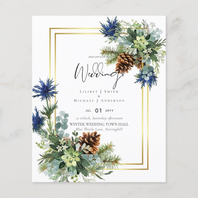 BUDGET  Blue Thistle Eucalyptus Wedding Wonderland Flyer (Front)