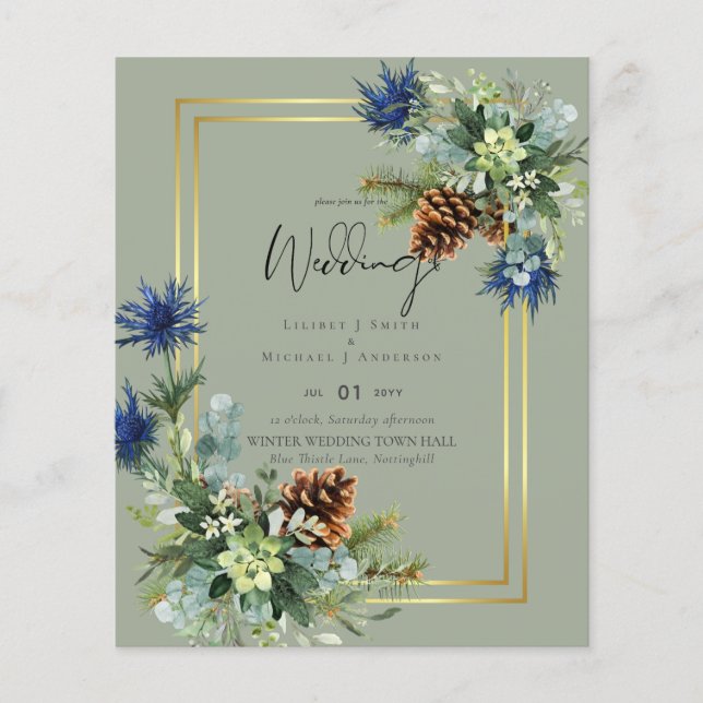 BUDGET  Blue Thistle Eucalyptus Wedding Wonderland Flyer (Front)