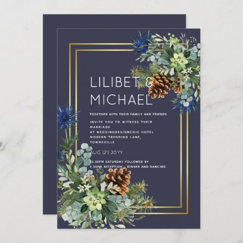 BUDGET  Blue Thistle Eucalyptus Wedding Wonderland Invitation