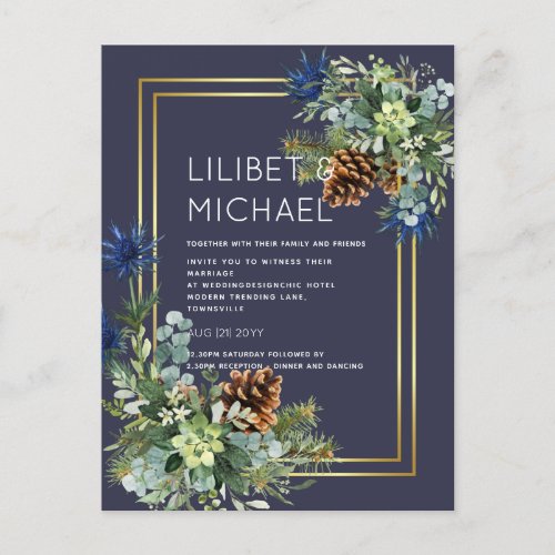 BUDGET  Blue Thistle Eucalyptus Wedding Wonderland Postcard