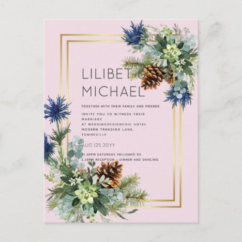 BUDGET  Blue Thistle Eucalyptus Wedding Wonderland Postcard