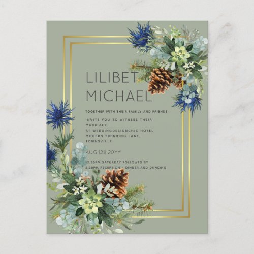 BUDGET  Blue Thistle Eucalyptus Wedding Wonderland Postcard