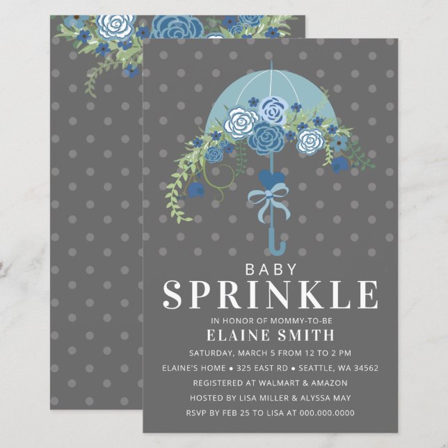 Budget Blue Umbrella Boy Baby Shower Invitation (Front/Back)