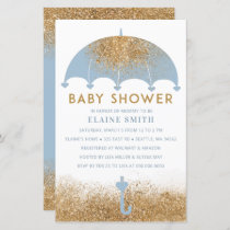 Budget Blue Umbrella Boy Baby Shower Invitation
