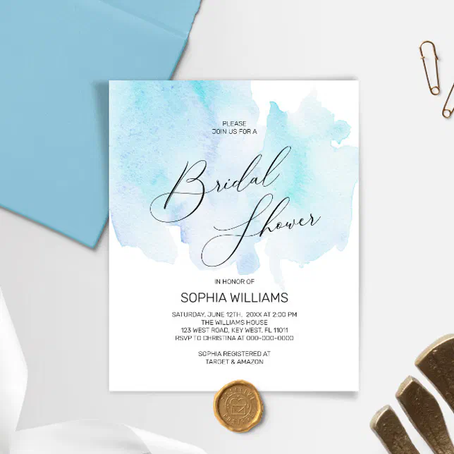Budget Blue Watercolor Bridal Shower Invitation Zazzle