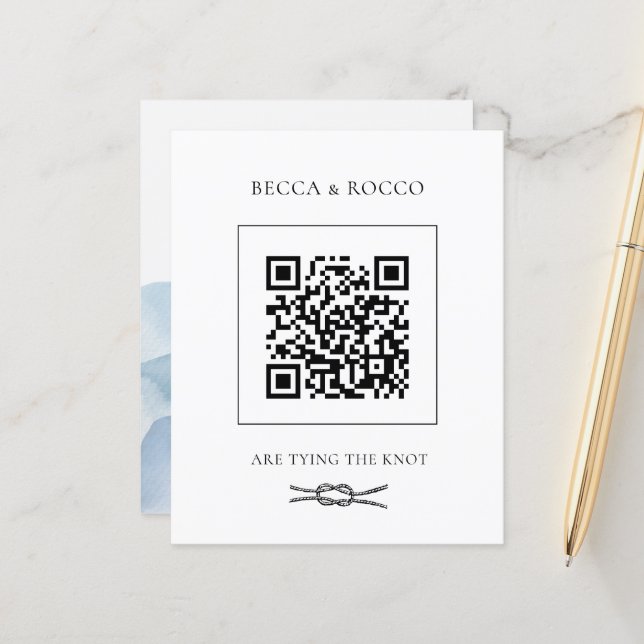 Budget Blue Watercolor QR Code Tying the knot (Front/Back In Situ)