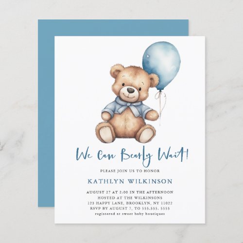 BUDGET Blue We Can Bearly Wait Boy Baby Shower