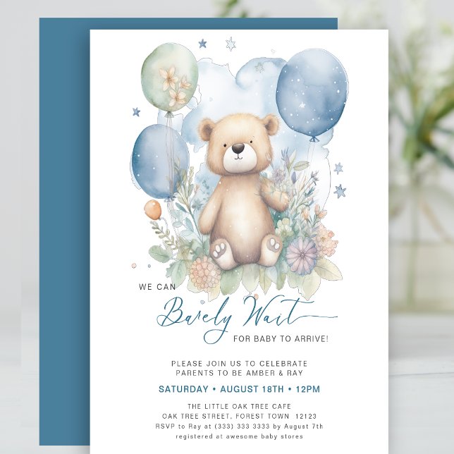 BUDGET Blue We Can Bearly Wait Boy Baby Shower Flyer (Creator Uploaded)